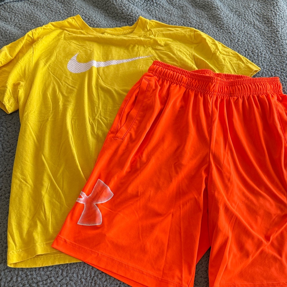 Under Armour Orange Athletic Shorts and Nike yellow Tshirt